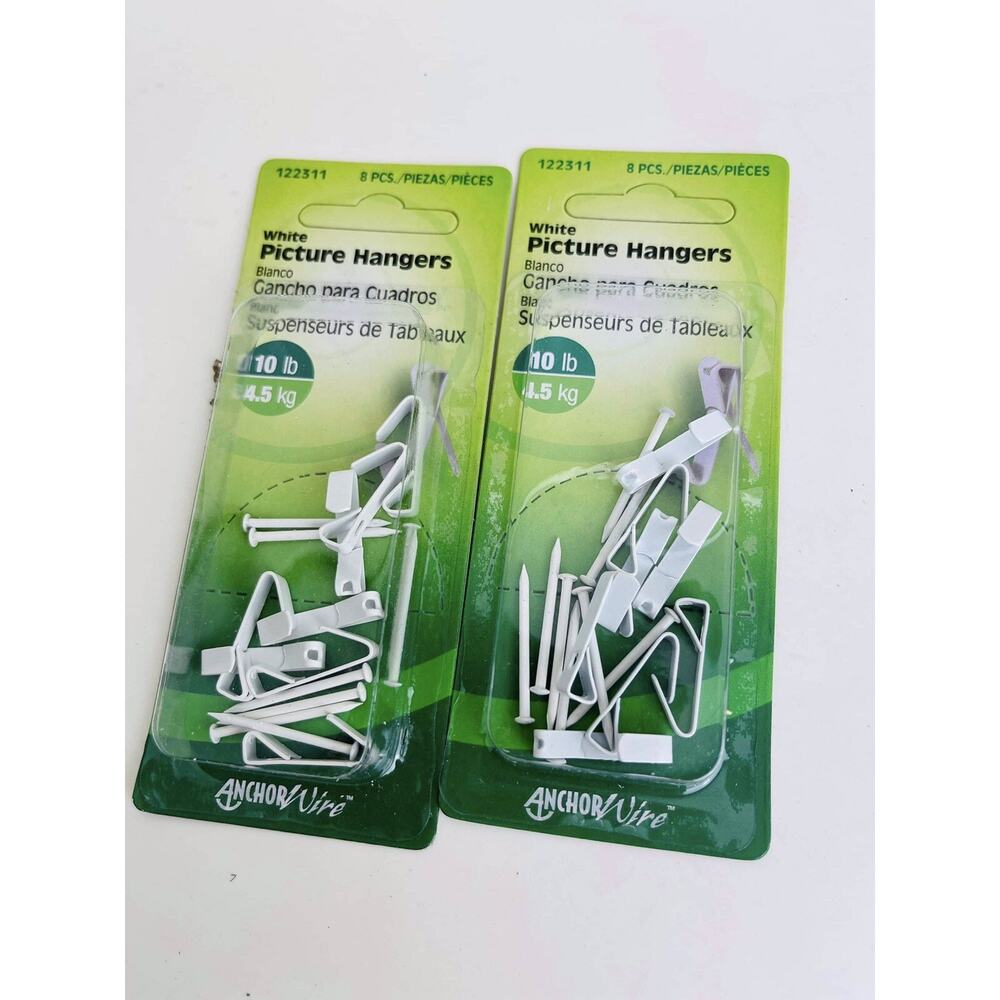 Set of 2 White Picture Hanger 10 lb.‎ 4.5 kg. 8pcs each